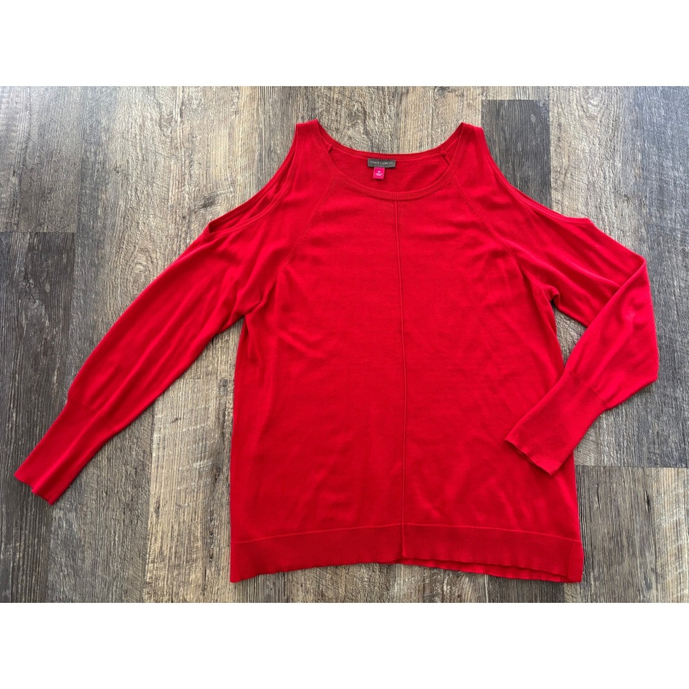 Vince Camuto Red Cold Shoulder Sweater Long Sleeve Cotton Blend Medium